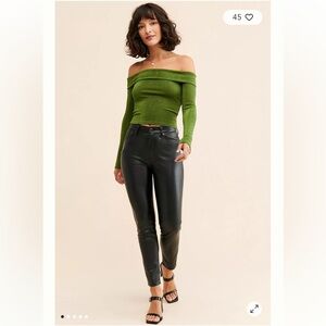 Pistola NWT Lennon Black Leather Pants in Slate Black